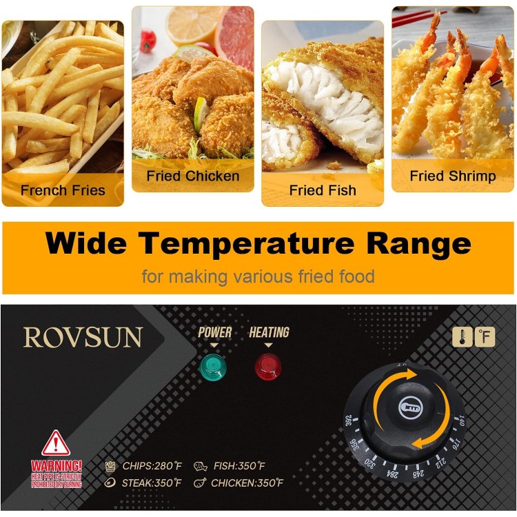 ROVSUN 22.8QT Electric Deep Fryer w/ 2 Baskets & Lids, 21.8L Stainless Steel Commercial Double Fryer, Countertop Kitchen Frying Machine w/Temperature Control, French Fries Donuts 5000W