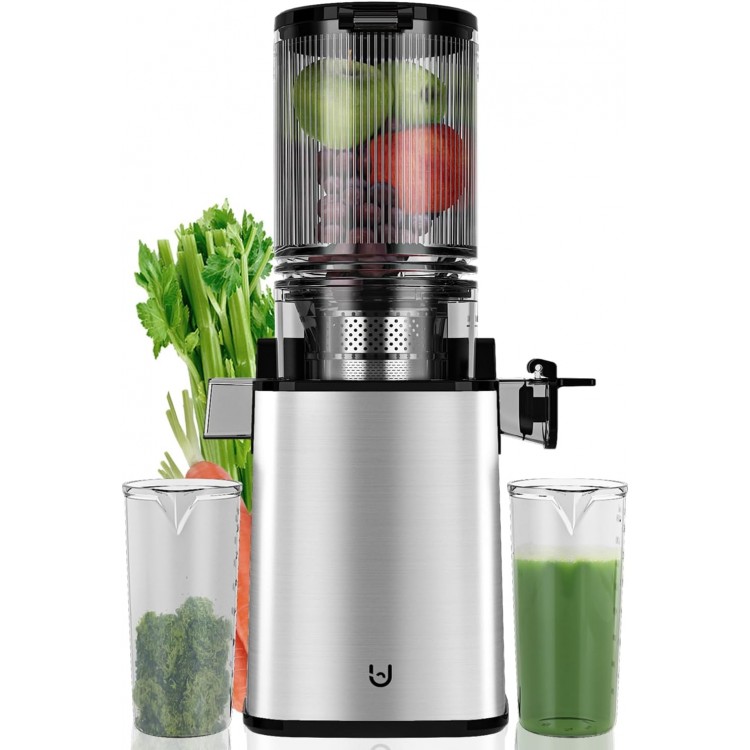 Masticating Juicer Machines, 350W Slow Cold Press Juicer with 5.3 Feeding Chute, High Juice Yield Juicer for Fruits and Vegetables, Easy to Clean