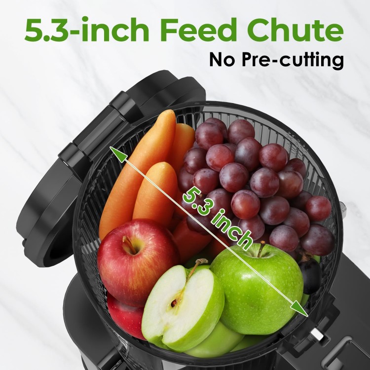 Masticating Juicer Machines, 350W Slow Cold Press Juicer with 5.3 Feeding Chute, High Juice Yield Juicer for Fruits and Vegetables, Easy to Clean