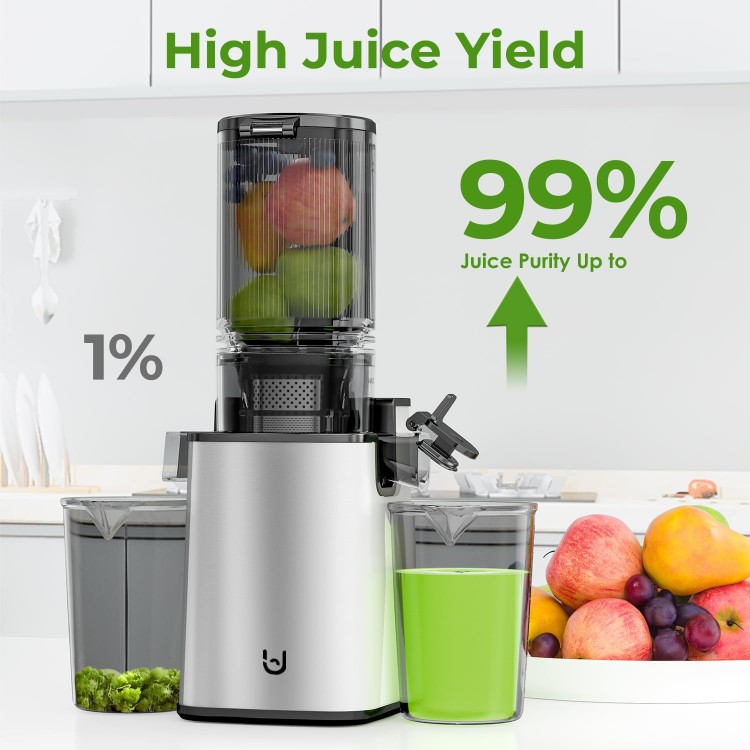 Masticating Juicer Machines, 350W Slow Cold Press Juicer with 5.3 Feeding Chute, High Juice Yield Juicer for Fruits and Vegetables, Easy to Clean