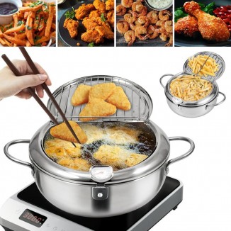 Stainless Steel Deep Fryer, 2025 New Japanese Deep Fryer Pot, Stainless Steel Deep Frying Pan with Lid, Temperature Control & Oil Drip Drainer Filter Rack for Kitchen Home Use (28cm/11in)