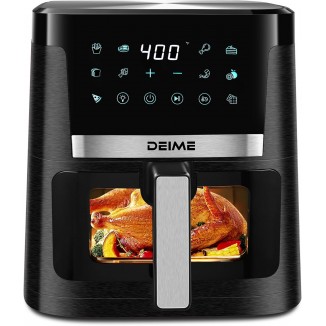 DEIME Air Fryer 7.5 QT 1700W Oilless Oven Healthy Cooker Air Fryers Large Capacity with 12 Presets, Visible Cooking Window, LCD Touch Screen, Customerizable Cooking, Non-Stick Basket (Black)