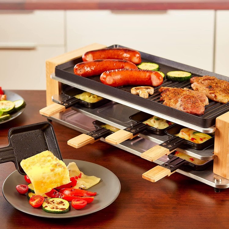 Raclette Table Grill, COKLAI Raclette Grill 8 Cheese Melter Pans 8 Spatulas Three-Tier Indoor Electric Grill, with Temperature Control and Removable Non-Stick Grillplate, Dishwasher Safe