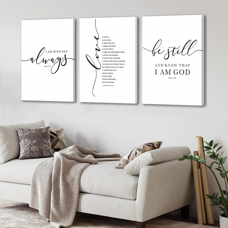 3Pcs Framed Bible Verse Canvas Wall Art Christian Scripture Posters Prints Inspirational Wall Decor Pictures Paintings for Living Room Bedroom Home Decoration, Ready to Hang