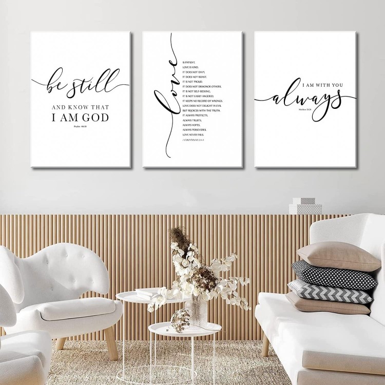 3Pcs Framed Bible Verse Canvas Wall Art Christian Scripture Posters Prints Inspirational Wall Decor Pictures Paintings for Living Room Bedroom Home Decoration, Ready to Hang