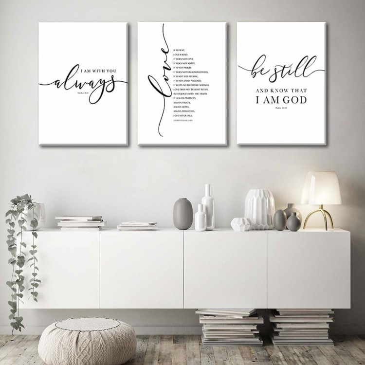 3Pcs Framed Bible Verse Canvas Wall Art Christian Scripture Posters Prints Inspirational Wall Decor Pictures Paintings for Living Room Bedroom Home Decoration, Ready to Hang