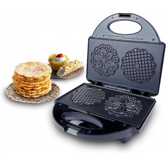 Pizzelle Maker with Non-Stick Coating, Electric Pizzelle Cookie Baker Press with Snowflake Pattern, Make Two 4 Inch Traditional Italian Waffle Cookies at Once, Recipe Included