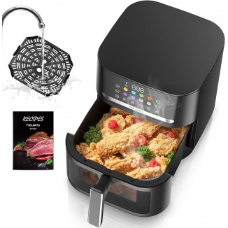 FABULETTA Air Fryer, 6.5QT Stainless Steel Large Air Fryer, 10-in-1 Digital Touch Screen Max 450°F Smart Preset Cooking, Shake Reminder Anti-Scorch, Auto Shut-off, Non-stick & Viewing Glass Air Fryers