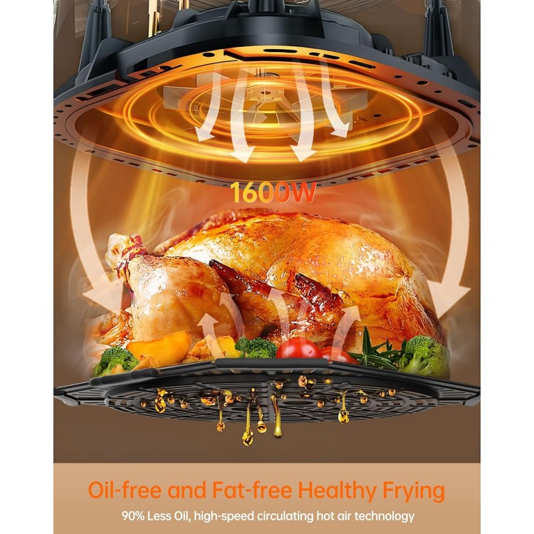 FABULETTA Air Fryer, 6.5QT Stainless Steel Large Air Fryer, 10-in-1 Digital Touch Screen Max 450°F Smart Preset Cooking, Shake Reminder Anti-Scorch, Auto Shut-off, Non-stick & Viewing Glass Air Fryers