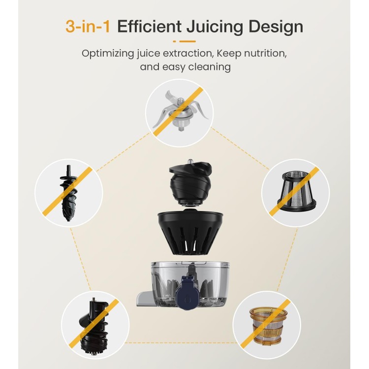 Cold Press Juicer, ZASMIRA Juicer Machines for Vegetable and Fruit with Upgraded Juicing Technology, Powerful Quiet Motor, Compact Size for Space-Saving Juicer, Easy to Clean