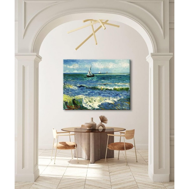 Wieco Art Extra Large Seascape at Saintes Maries by Vincent Van Gogh Oil Paintings Reproduction Giclee Canvas Prints Ocean Sea Pictures on Canvas Wall Art for Living Room Home Office Decor 36x48