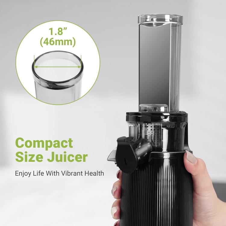 Aobosi Compact Small Mini Juicer Machines Space-Saving Slow Masticating Juicer with High Juice Yield, Cleaning Brush Included, Small Cold Press Juicer Fit for Travel/Picnic/Office(Black)