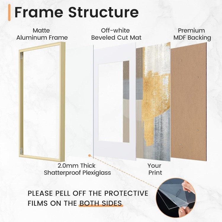 24x30 inch Metal Poster Frame - 24 x 30 Thin Aluminum Picture Frames Matted for 18x24 Photos, Artworks, Prints, Puzzle - High Definition Plexiglass - Vertical and Horizontal Display - Wall Hook Hanging Hardware Included - Gold, Set of 1