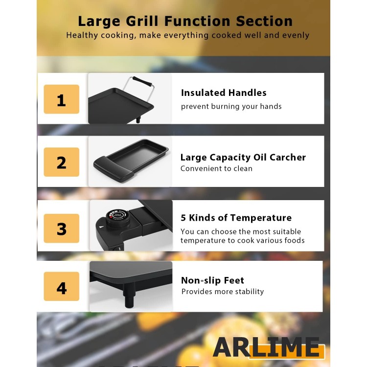 ARLIME Electric Griddle, 35 Teppanyaki Grill w/Extra Large Tabletop, Portable BBQ Grill Electric with Drip Pan & Adjustable Temperature, Long Griddle for Party, Home, Camping, Cooking