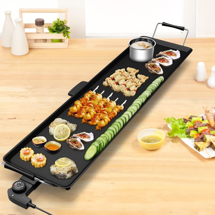 ARLIME Electric Griddle, 35 Teppanyaki Grill w/Extra Large Tabletop, Portable BBQ Grill Electric with Drip Pan & Adjustable Temperature, Long Griddle for Party, Home, Camping, Cooking