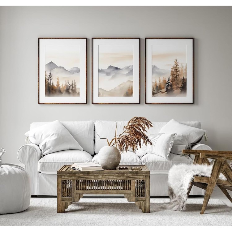 Neutral Mountain Wall Art Decor Set of 3 Forest Canvas Wall Art Poster Landscape Wall Art Artwork Modern Pictures Abstract Painting Watercolor Prints for Living Room Bedroom 24x36 Inch Unframed