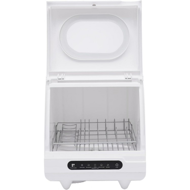 Portable Mini Dishwasher, Countertop 1200W Compact Five Washing Programs 5L Built-in Water Tank High Temperature Water (72℃) Rotating Spray for Dorm Full Panel Control, Apartments& RVs, White