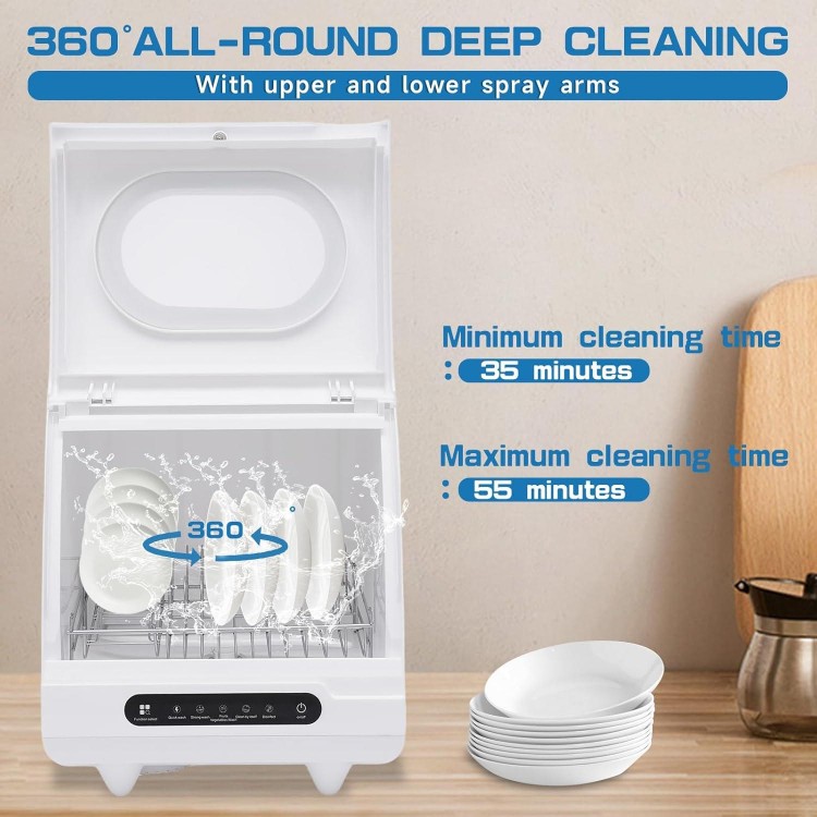 Portable Countertop Dishwasher, 5 Washing Programs Table Top Dishwasher, 1200W Mini Dish Washer with 360°Dual Spray, Portable Compact Dishwasher for RV Apartments, Camping