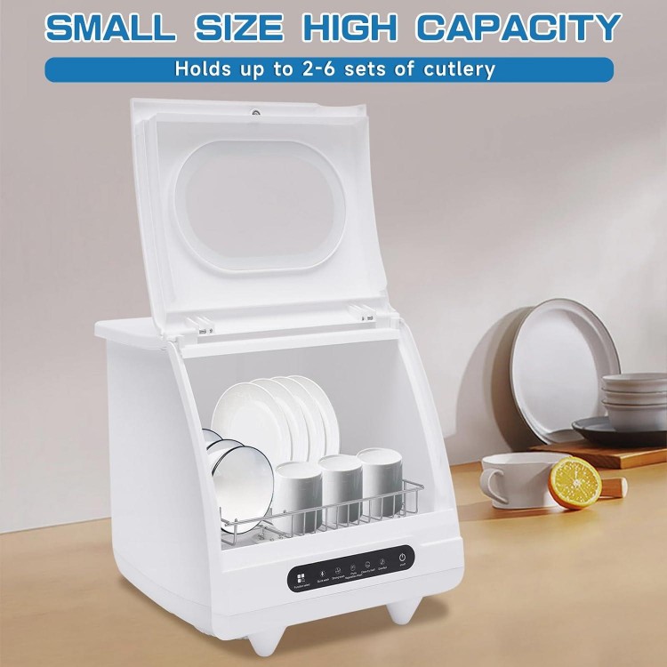 Portable Countertop Dishwasher, 5 Washing Programs Table Top Dishwasher, 1200W Mini Dish Washer with 360°Dual Spray, Portable Compact Dishwasher for RV Apartments, Camping