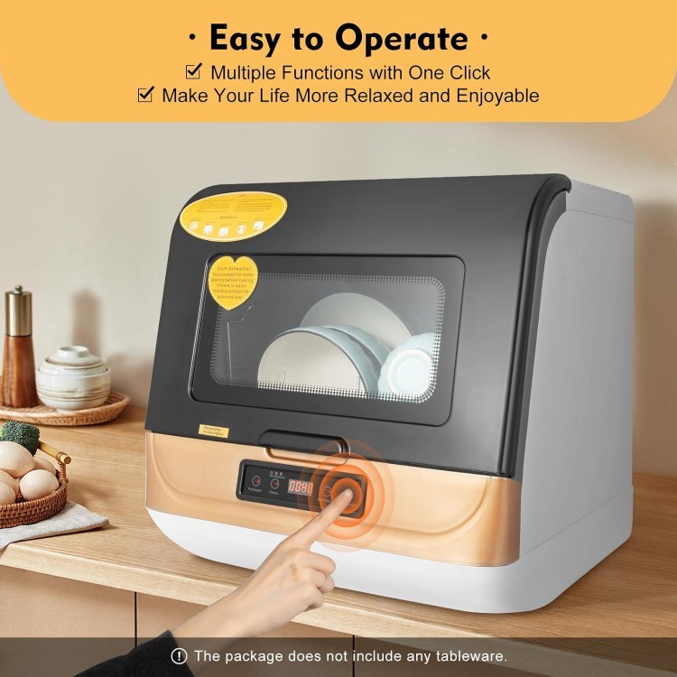 Portable Countertop Dishwasher, Mini Dishwasher with 5L Large Capacity, 4 Wash Programs and Air Dry,360° Streak Free Deep Clean for Small Apartments,Dorms and RVs (Gold)