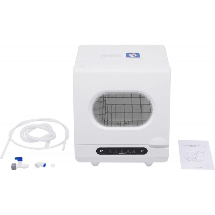 Portable tabletop dishwasher, compact dishwasher with tank, leak-proof drying, 360° spray arm, 5 programmes, for houses, flats and dormitories, white.