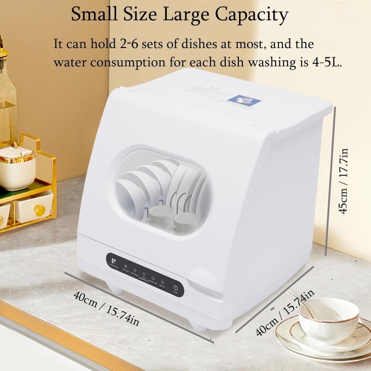 Portable Countertop Dishwashers with Water Tank 1200W Mini Dishwasher with 5 Washing Programs 360° Spray Arms Deep Cleaning For Small-Sized Houses, Apartments, Dorms, Boats And Campers/RVS