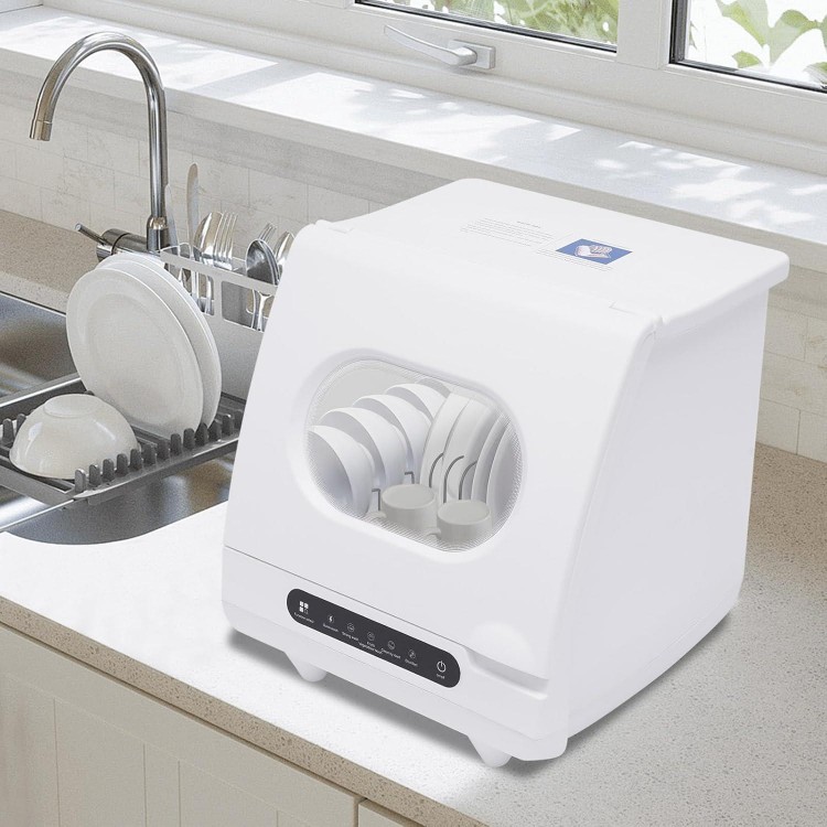 Portable Countertop Dishwasher, 72℃ Compact Dish Washing 360° Spray Arms, 4-5L Water Consumption, W/5 Washing Programs, Display for Small-Sized Houses, Apartments, Dorms, Boats, Campers/Rvs.