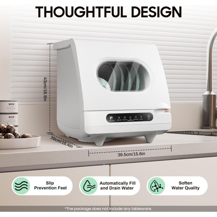 Portable Countertop Dishwasher 800W Mini Dishwasher 5 L Built-in Water Tank White Countertop Dishwasher for RV Apartments,Camping,15.6 * 15.4 * 16.9in