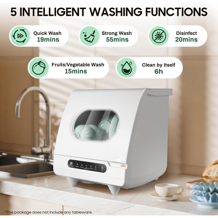 Mini Countertop Dishwasher, 1200W Portable Dishwasher, 5 Washing Progra, 360° Rotating Deep, Cleaning Tabletop Dishwasher, Mini Dishwasher for Houses, Dorms, Offices, RV