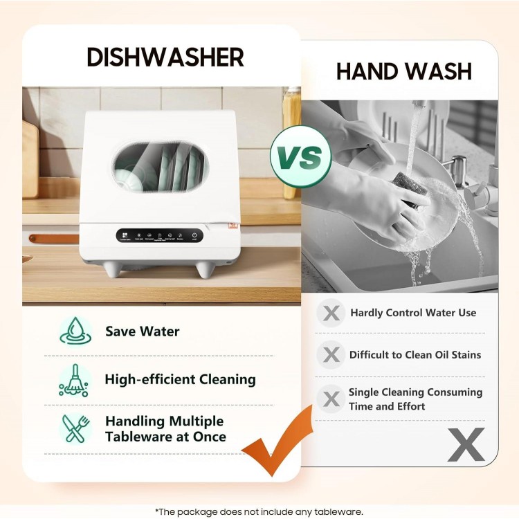 Mini Dishwasher 5 L Built-in Water Tank Water Inlet Hose and Drain Hose, White Countertop Dishwasher Portable Dishwasher for Clean Dishes Knives Vegetables Fruits