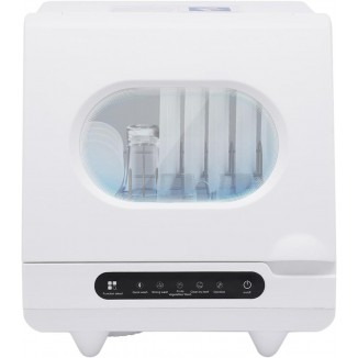 Portable tabletop dishwasher, compact dishwasher with tank, leak-proof drying, 360° spray arm, 5 programmes, for houses, flats and dormitories, white.