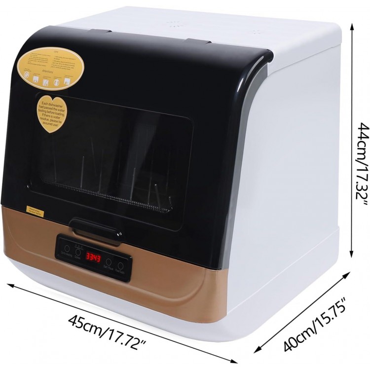 1200W Portable Countertop Dishwasher, 4 Washing Programs Portable Dishwasher With 9-Liter Built-in Water Tank, Compact Dish Washing with Programs Display (Black+White+Gold)