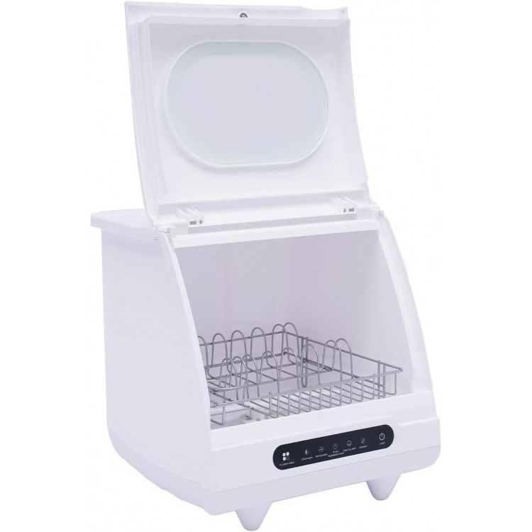 Portable Countertop Dishwasher, 5 Programs 360° Rotating One‑Key Start Full Panel Control Fast Washing Powerful Washing Fruit and Vegetable Washing Self-Cleaning Purification for Home (White)