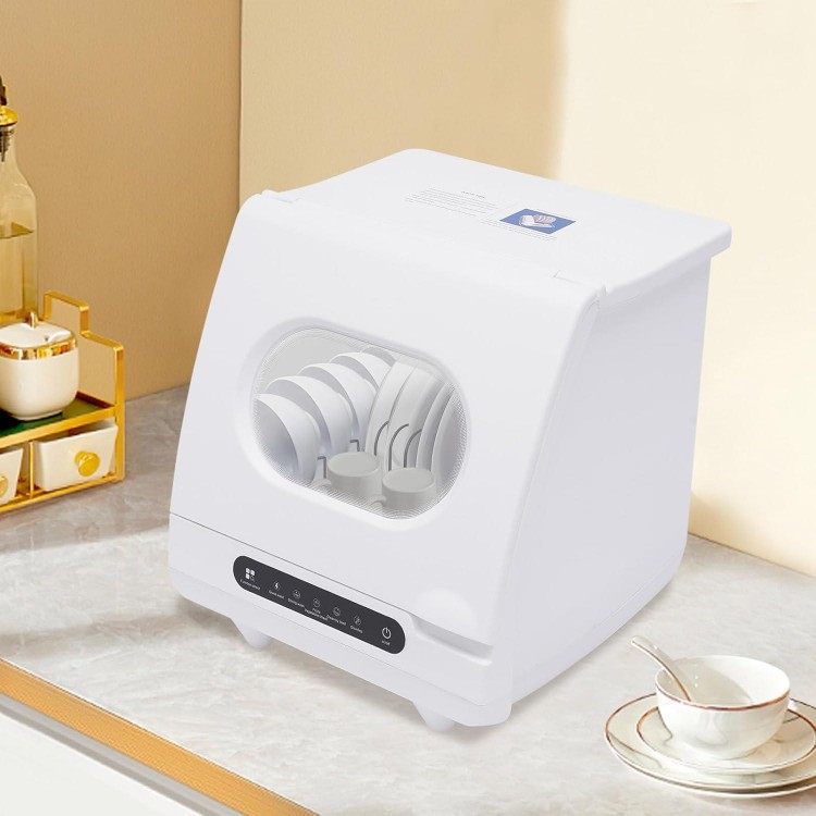 Portable Countertop Dishwasher, Mini Dishwasher with Water Hose 5 Washing Programs Compact Dishwasher Air-Dry Function Portable Dishwasher for Small Apartments& RVs (1200W 5 Wash Programs)