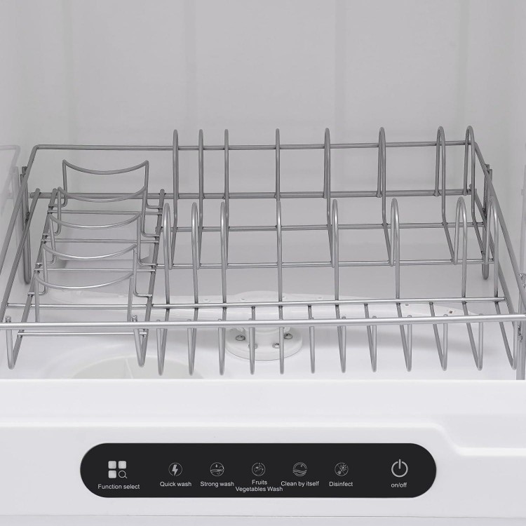 Portable tabletop dishwasher, compact dishwasher with tank, leak-proof drying, 360° spray arm, 5 programmes, for houses, flats and dormitories, white.