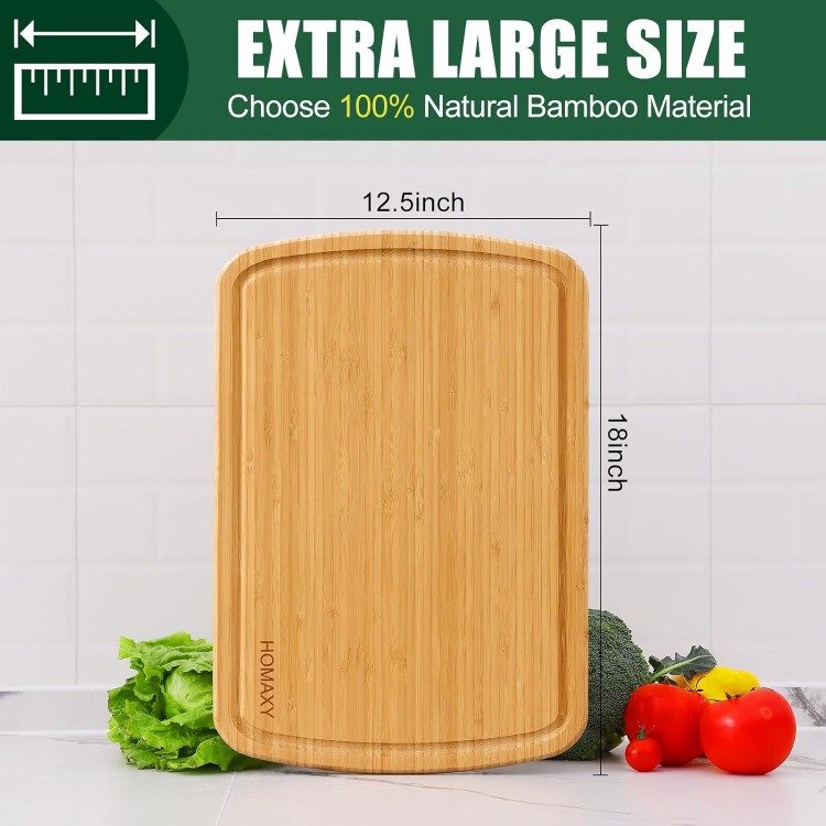 Homaxy Extra Large Bamboo Cutting Boards for Kitchen, 18x12.5 Wood XL Cutting Board with Juice Groove, Butcher Block Wooden Chopping Board for Kitchen, Meat, Cheese, Fruit & Vegetables - Pre Oiled