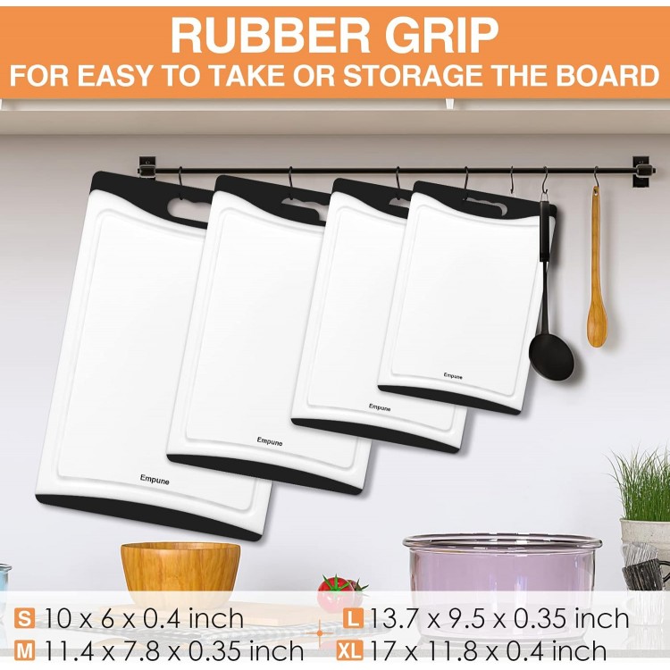 Extra Large Cutting Boards, Plastic for Kitchen (Set of 4) Dishwasher Chopping Board with Juice Grooves, Easy-Grip Handles, Black, Empune