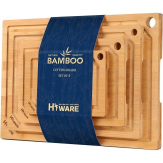 Hiware 4-Piece Extra Large Bamboo Cutting Boards Set for Kitchen, Heavy Duty Cutting Board with Juice Groove, Bamboo Chopping Board Set for Meat, Vegetables - Pre Oiled