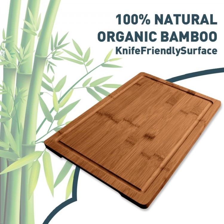 MelBell Bamboo Cutting Board Set Of 3 for Kitchen - Wooden Chopping Boards with Juice Groove - Wood Serving Board for Meat, Vegetables, Cheese