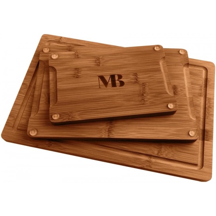 MelBell Bamboo Cutting Board Set Of 3 for Kitchen - Wooden Chopping Boards with Juice Groove - Wood Serving Board for Meat, Vegetables, Cheese