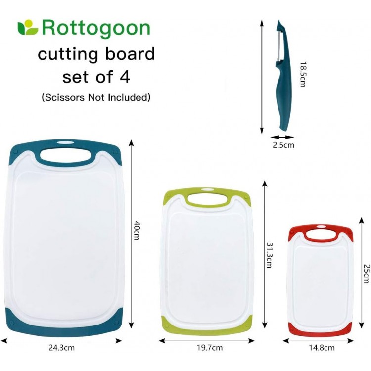 Cutting Boards for Kitchen, Plastic Chopping Board Set of 4 with Non-Slip Feet and Deep Drip Juice Groove, Easy Grip Handle, Dishwasher Safe, Green