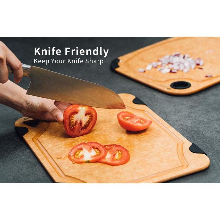 Cutting Board for Kitchen Dishwasher Safe, Toptier, Wood, Fiber , Eco-Friendly, Non-Slip, Juice Grooves, Non-Porous, BPA Free, Small, Silicone, 11.5 x 9.25-inch, Natural Slate