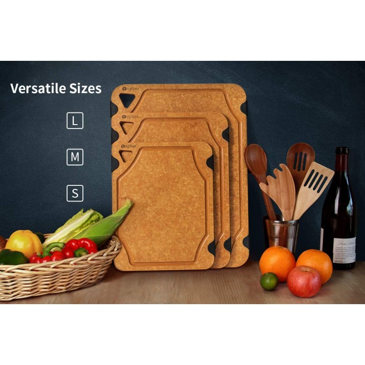 Cutting Board for Kitchen Dishwasher Safe, Toptier, Wood, Fiber , Eco-Friendly, Non-Slip, Juice Grooves, Non-Porous, BPA Free, Small, Silicone, 11.5 x 9.25-inch, Natural Slate