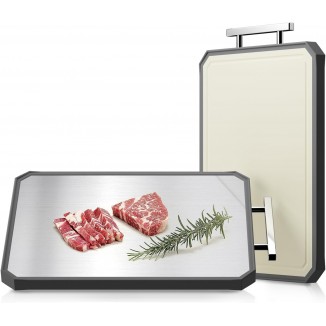 Stainless Steel Cutting Board,Double-Sided Meat Cutting Board for kitchen,Stainless Steel/Wheat straw pp Large Cutting Board for meat,Dishwasher Safe,non toxic Chopping Board,16 * 12Inch