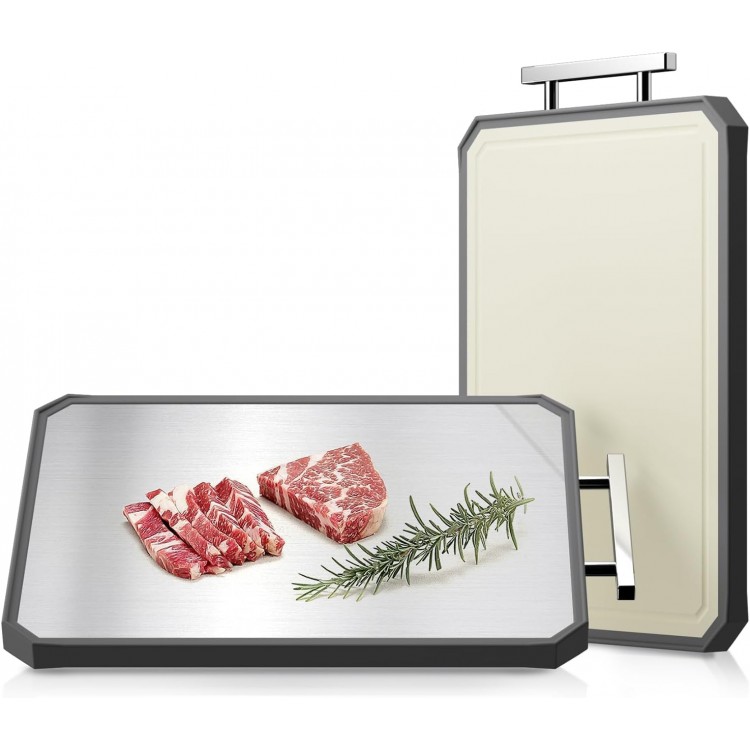 Stainless Steel Cutting Board,Double-Sided Meat Cutting Board for kitchen,Stainless Steel/Wheat straw pp Large Cutting Board for meat,Dishwasher Safe,non toxic Chopping Board,16 * 12Inch