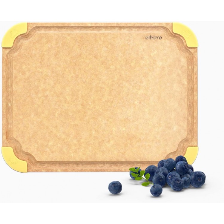 Premium Series Color Code Wood Fiber Dishwasher Safe Cutting board for Kitchen, Made in USA, Food Icon, Juice Grooves, Non-Porous, Non-slip Feet, Medium 13 x 10