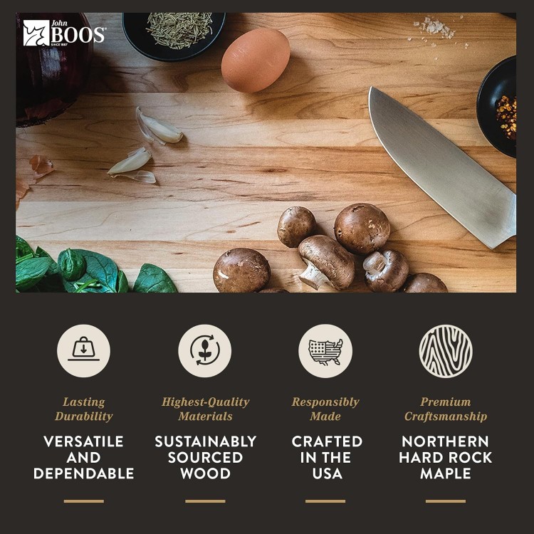 John Boos Boos Block Chop-N-Slice Series Reversible Wood Cutting Board with Eased Corners, 1.25-Inch Thickness, 18 x 12 x 1 1/4, Maple