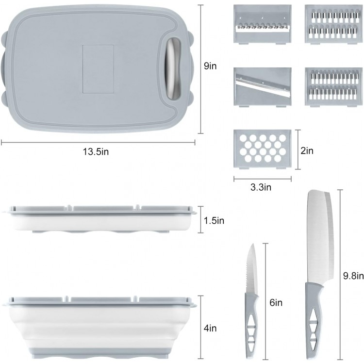 Gintan Camping Cutting Board, 9-in-1 Collapsible Chopping Board with Colander, Gifts for Campers Happy Camper,Camping Accessories for RV Campers (Gray)