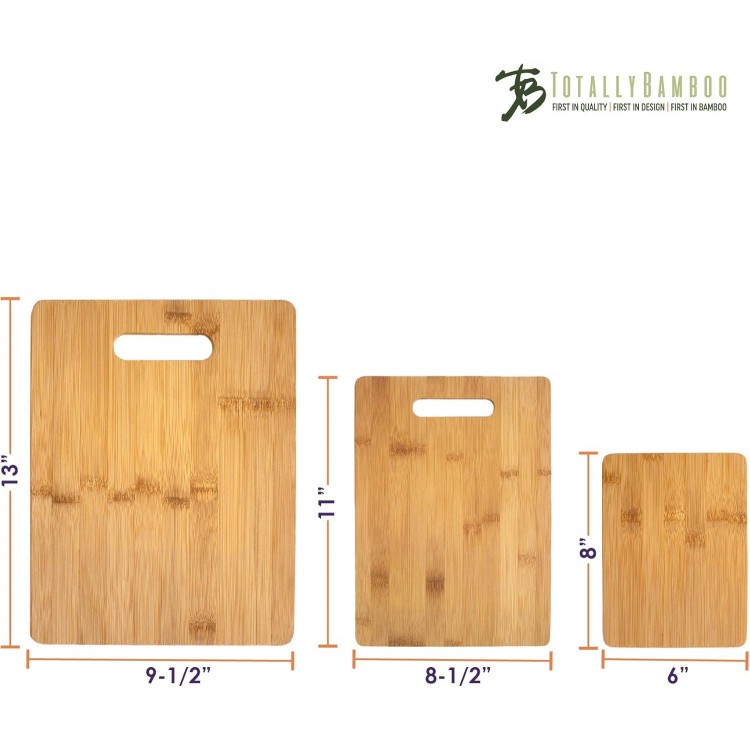 Totally Bamboo 3-Piece Bamboo Cutting Board Set; 3 Assorted Sizes of Bamboo Wood Cutting Boards for Kitchen