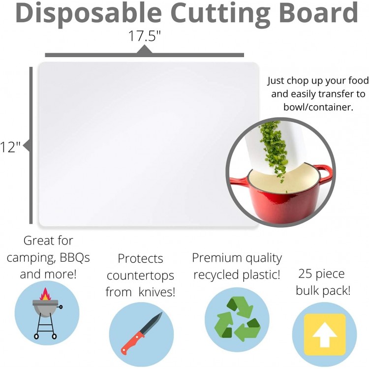 Crown 50 Count Premium Quality Disposable Cutting Boards ~10 Inch X 13.5 Inch Disposable Sheets For Kitchen And Commercial Use ~ Patent Pending ~ Recyclable Disposable Cutting Board Sheets